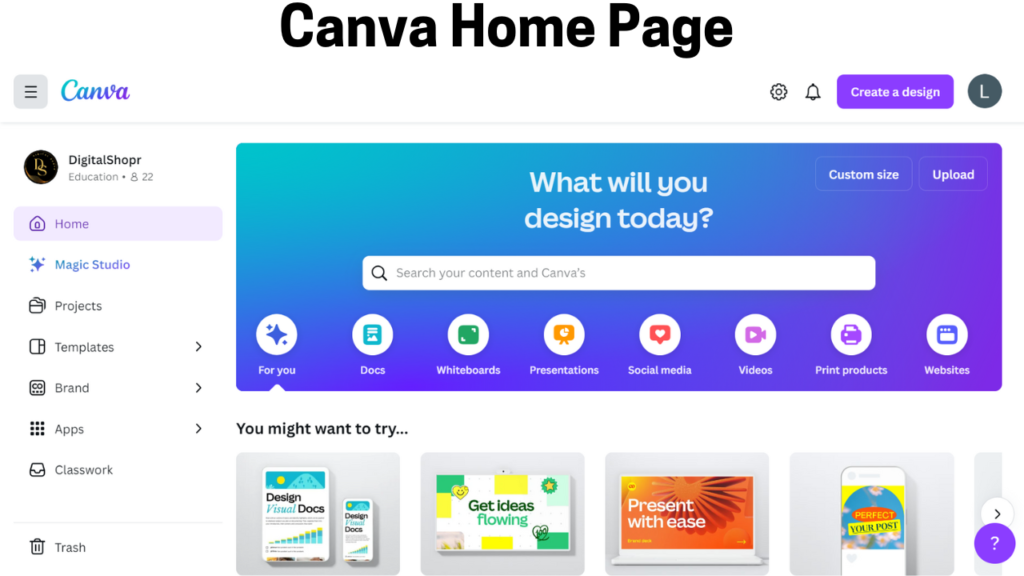 Canva Home Page